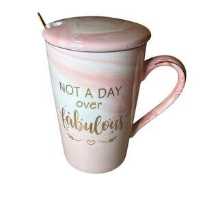 Sweet Life “Not a Day Over Fabulous” ceramic mug pink and white